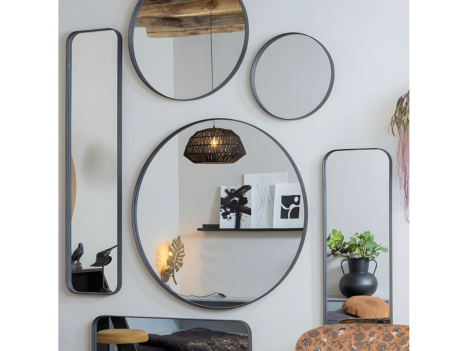 Miroir rond 80cm contour métal noir LUIDJI