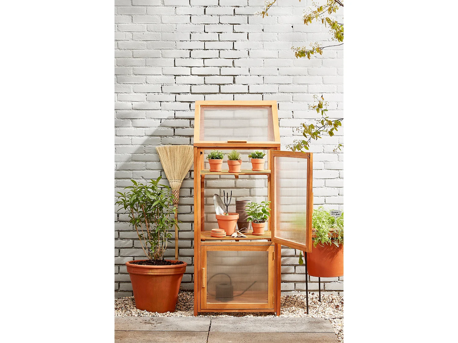 Serre en acajou et polycarbonate et pièces métals - 60 x 42 x 152 - Marron - CAMINIA