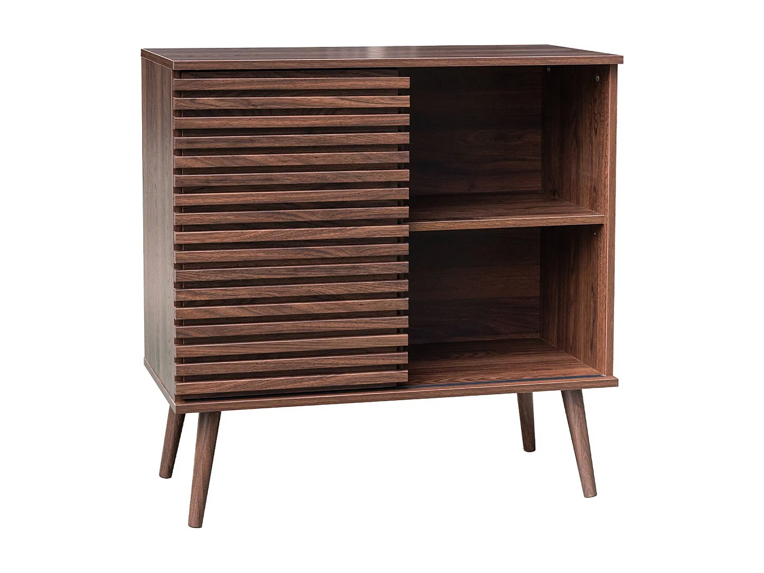 Credenza scandinava effetto legno e anta scorrevole scanalata, 80cm,