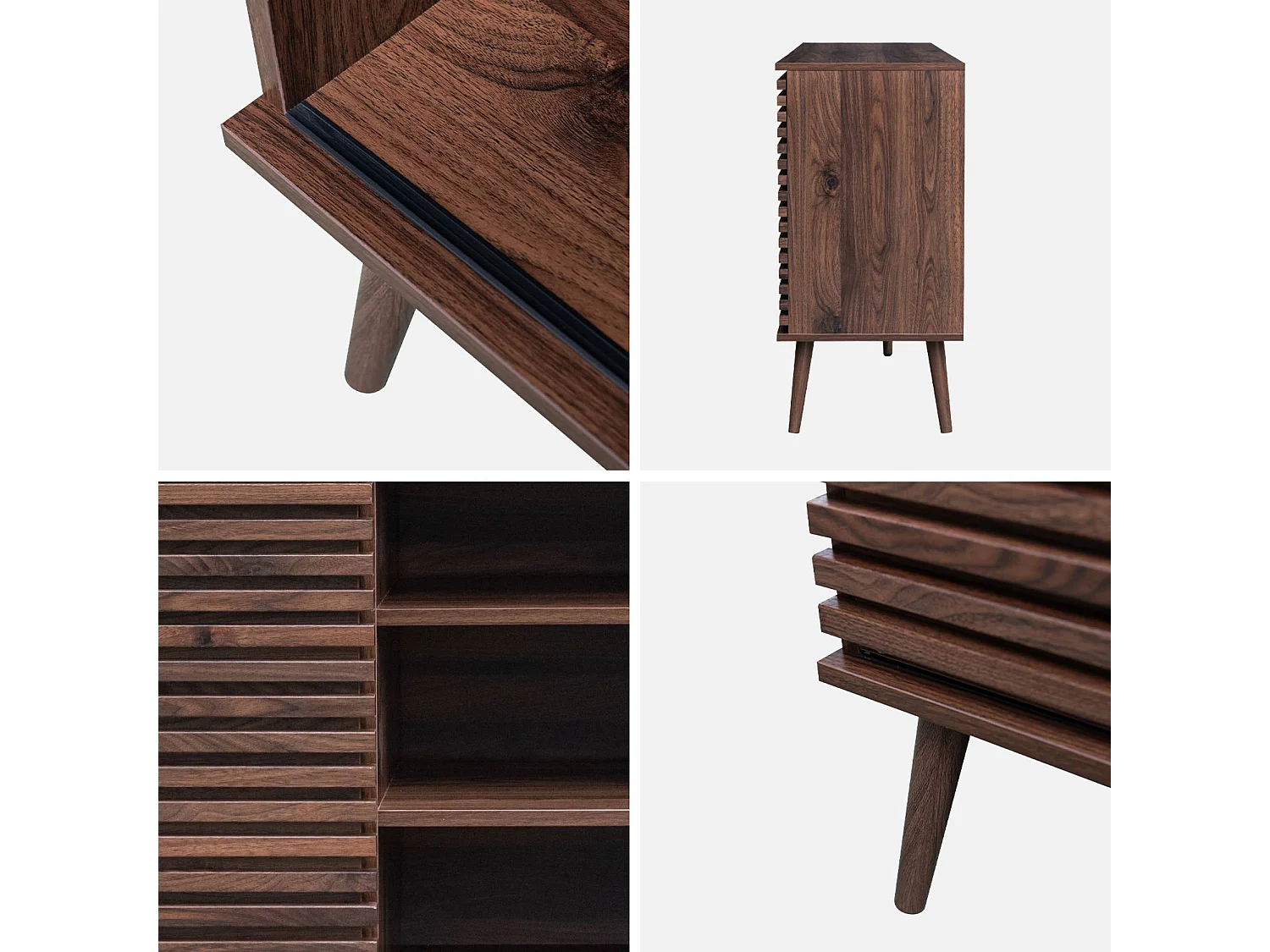 Credenza scandinava in legno con 2 ante scorrevoli scanalate, 140cm,