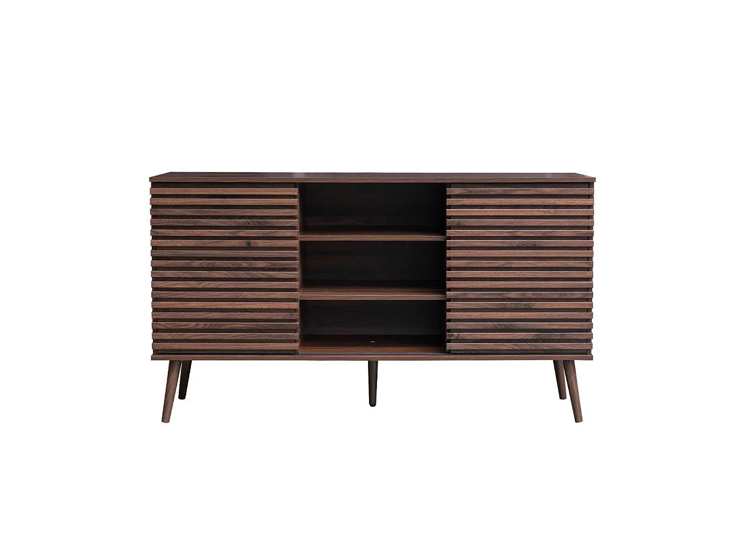 Credenza scandinava in legno con 2 ante scorrevoli scanalate, 140cm Noce - 140x39x79 cm