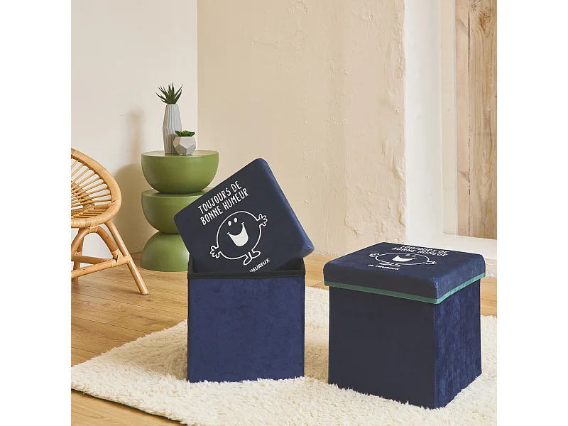 Lote de 2 taburetes infantiles - mr. Feliz azul marino