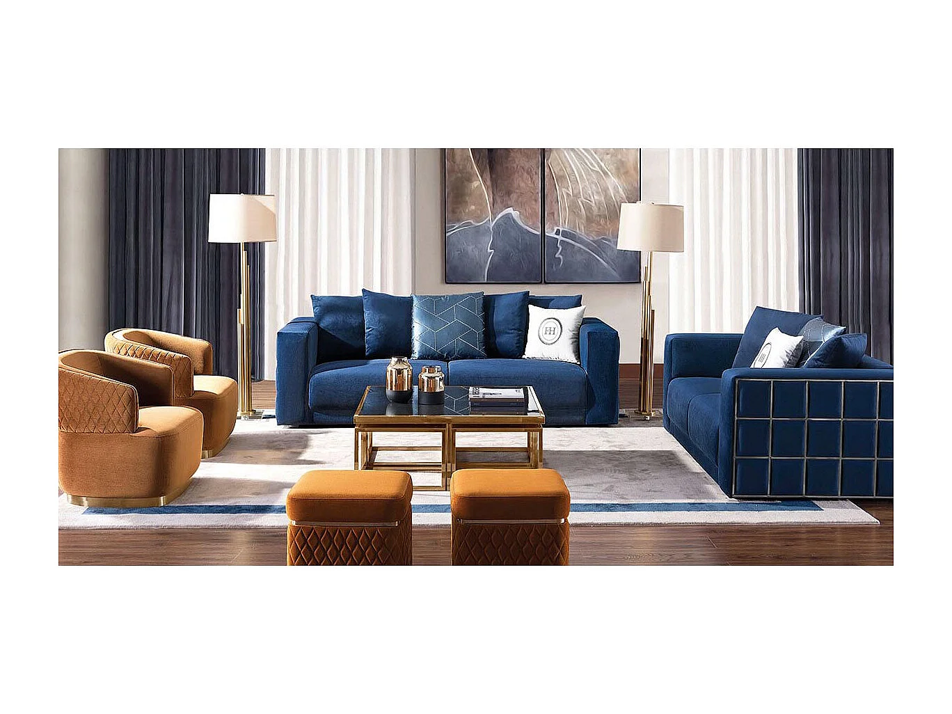 Fauteuil en velours KALIA - Bleu