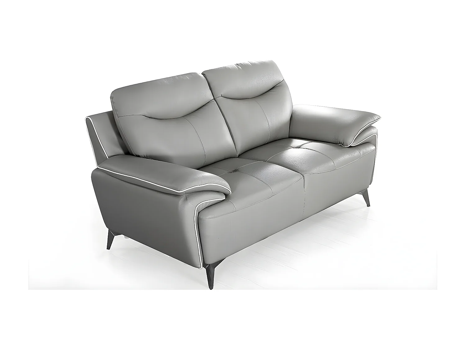 Canapé 2 places Cuir MAEL Gris - Angle Droit