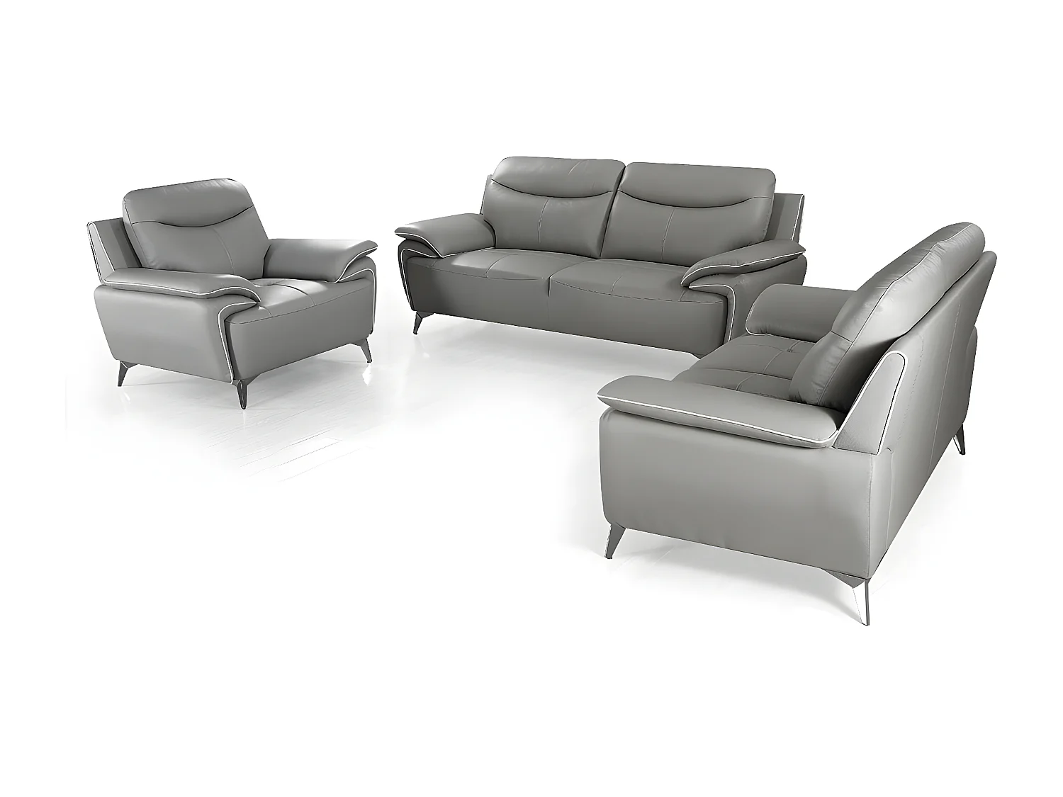 Canapé 2 places Cuir MAEL Gris - Angle Droit