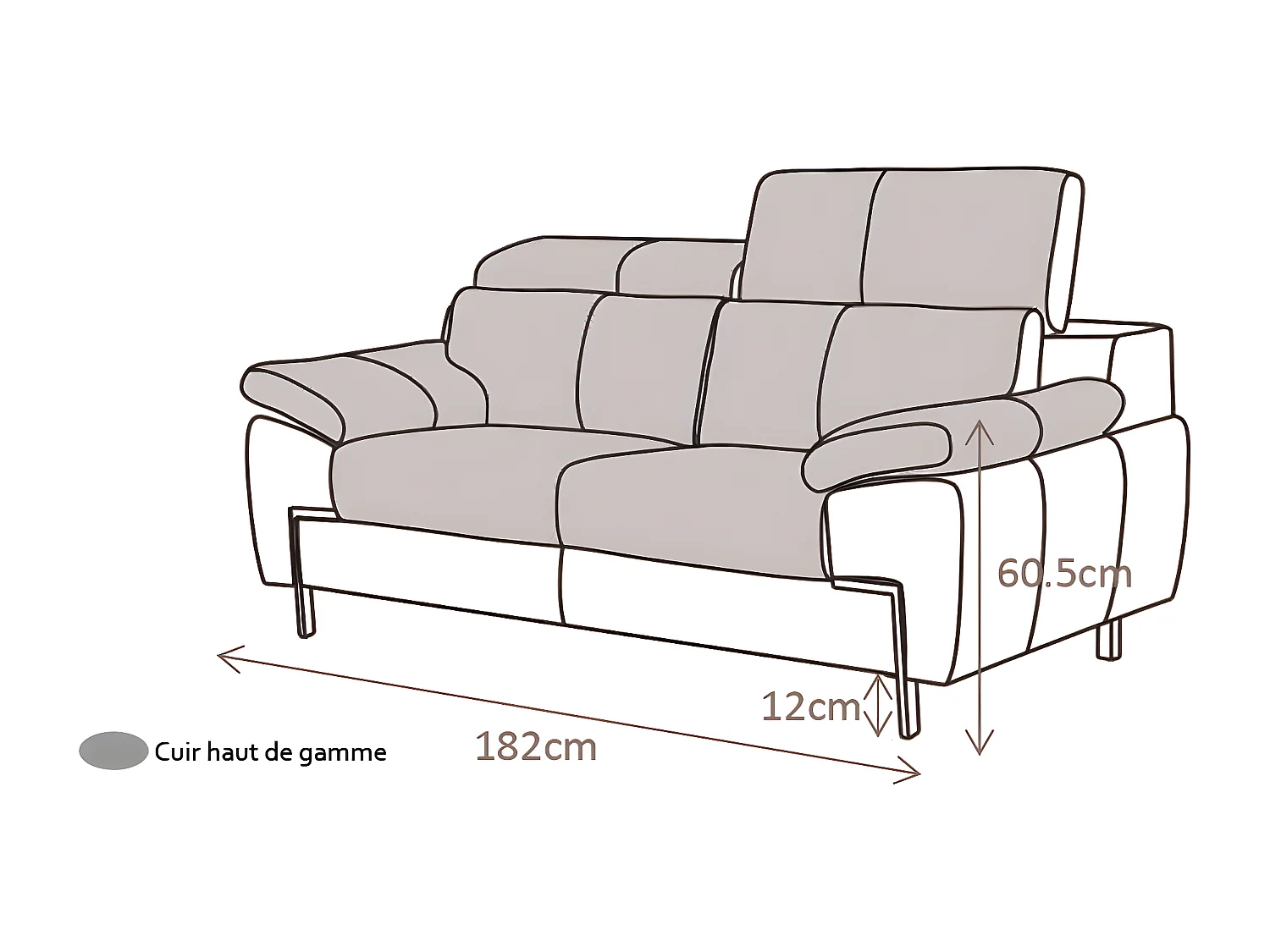 Canapé 2 places Cuir KARE Gris - Angle Droit