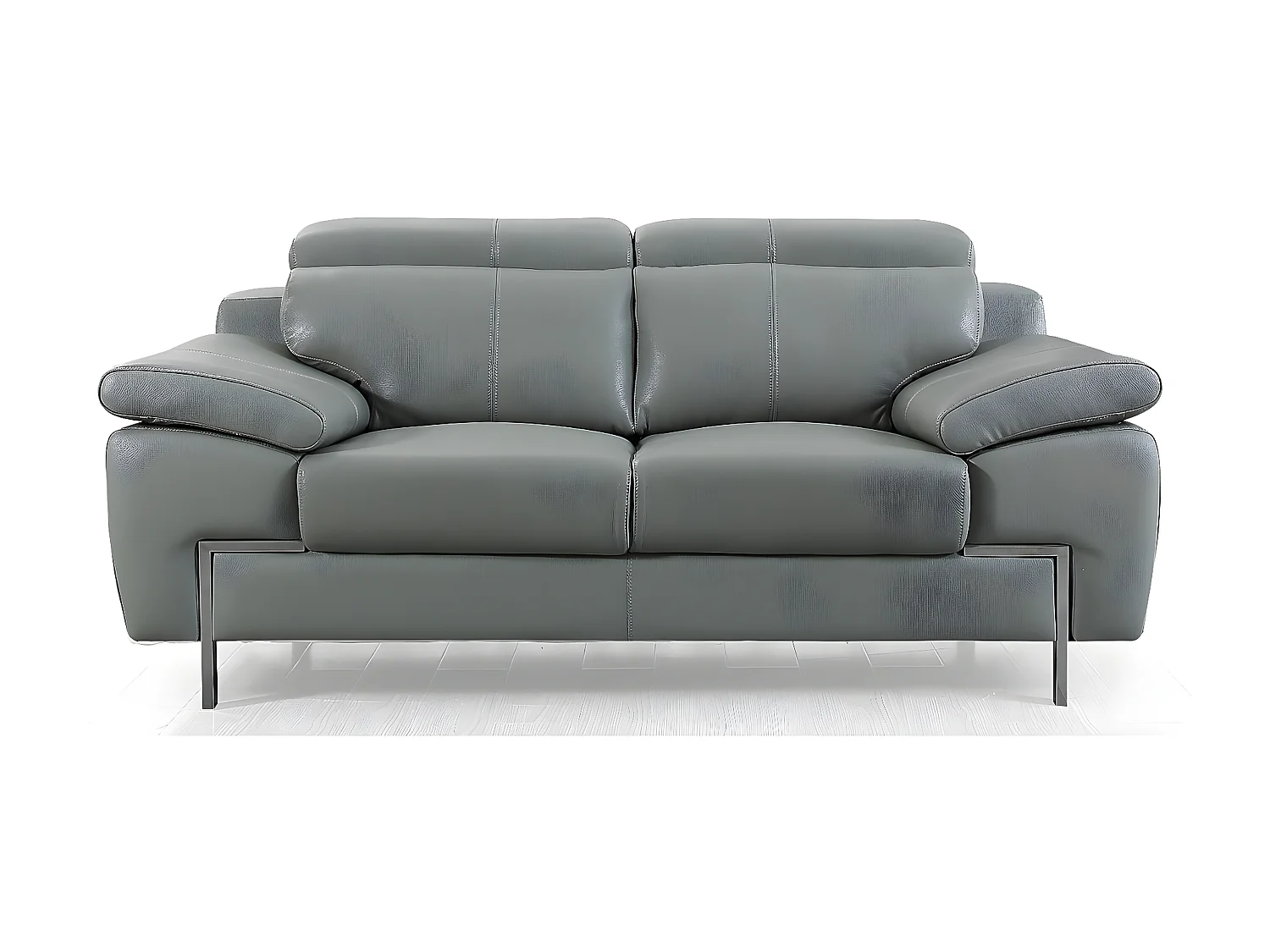 Canapé 2 places Cuir KARE Gris - Angle Droit