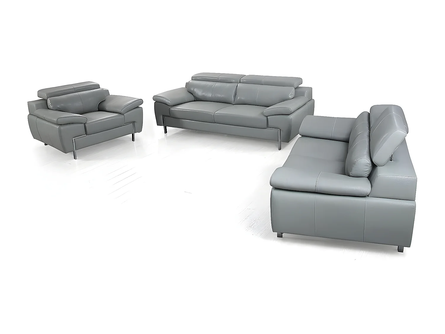 Canapé 2 places Cuir KARE Gris - Angle Droit