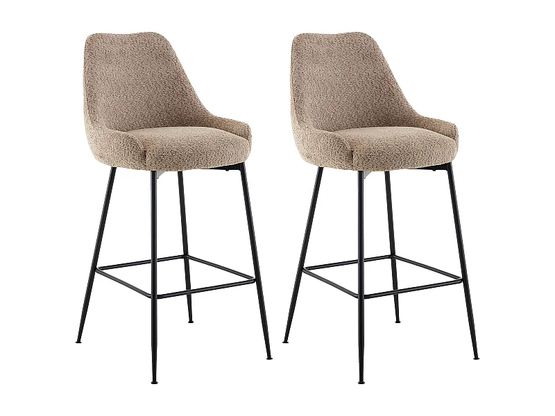 Lot de 2 tabourets de bar en tissu bouclette et métal noir - Taupe - TOYBA de Pascal Morabito