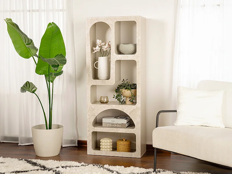 Estantería con 5 estantes - Efecto mármol beige - LUELA