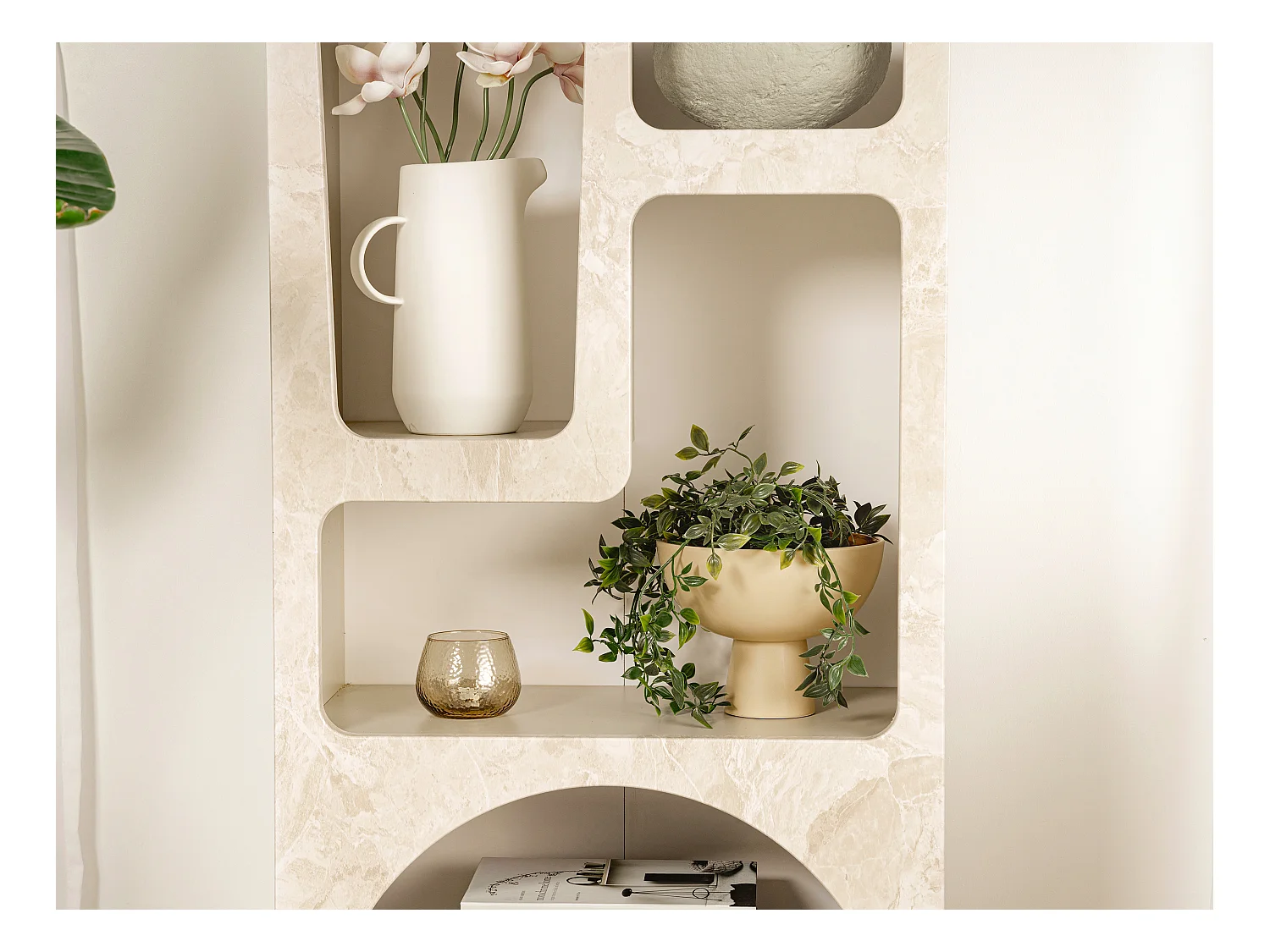 Estantería con 5 estantes - Efecto mármol beige - LUELA