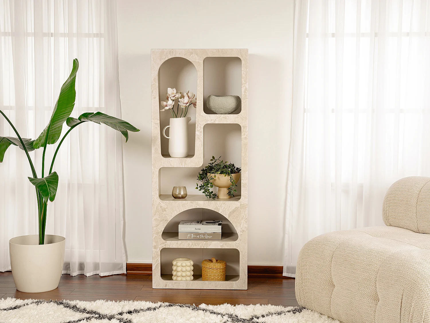 Estantería con 5 estantes - Efecto mármol beige - LUELA