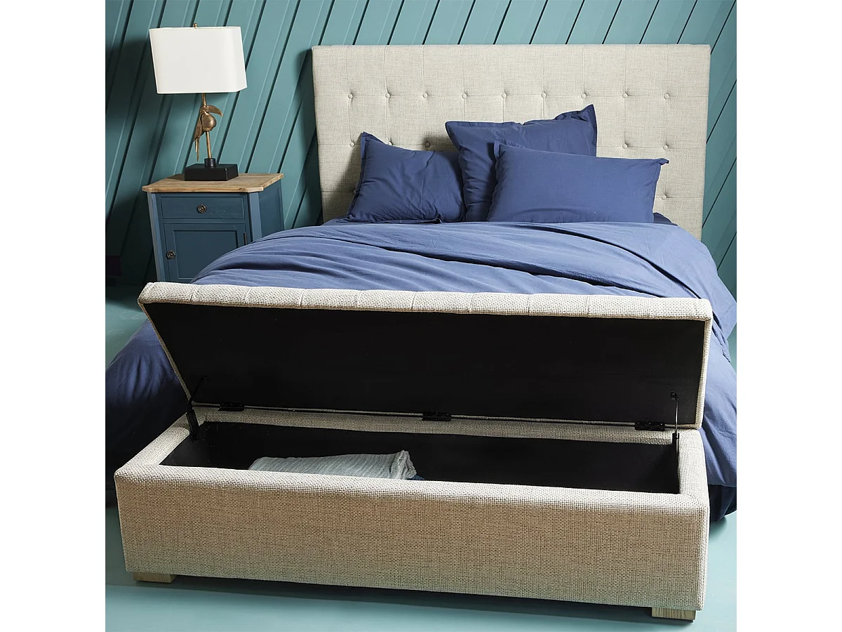 Bench with storage in linen upholstery, 140cm wide x 44cm high - Vatican