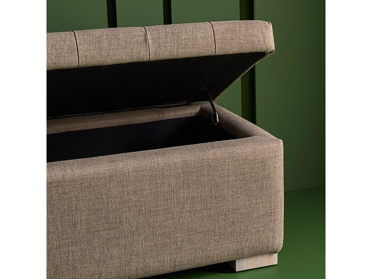 Banco cofre de madera con revestimiento de tela Taupe Vatican