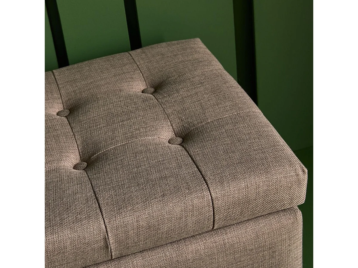 Banco cofre de madera con revestimiento de tela Taupe Vatican