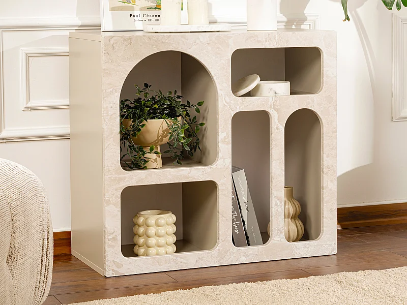 Sidetable met 5 nissen - Beige marmereffect - LUELA