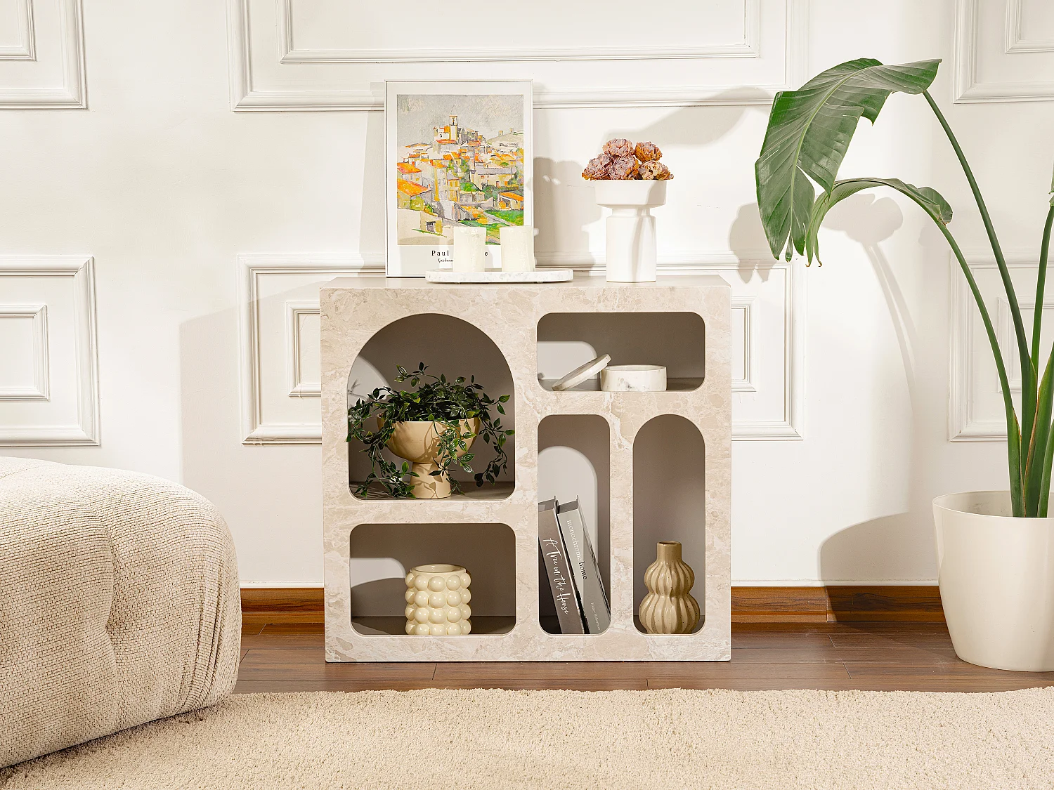 Console avec 5 niches - Effet marbre beige - LUELA