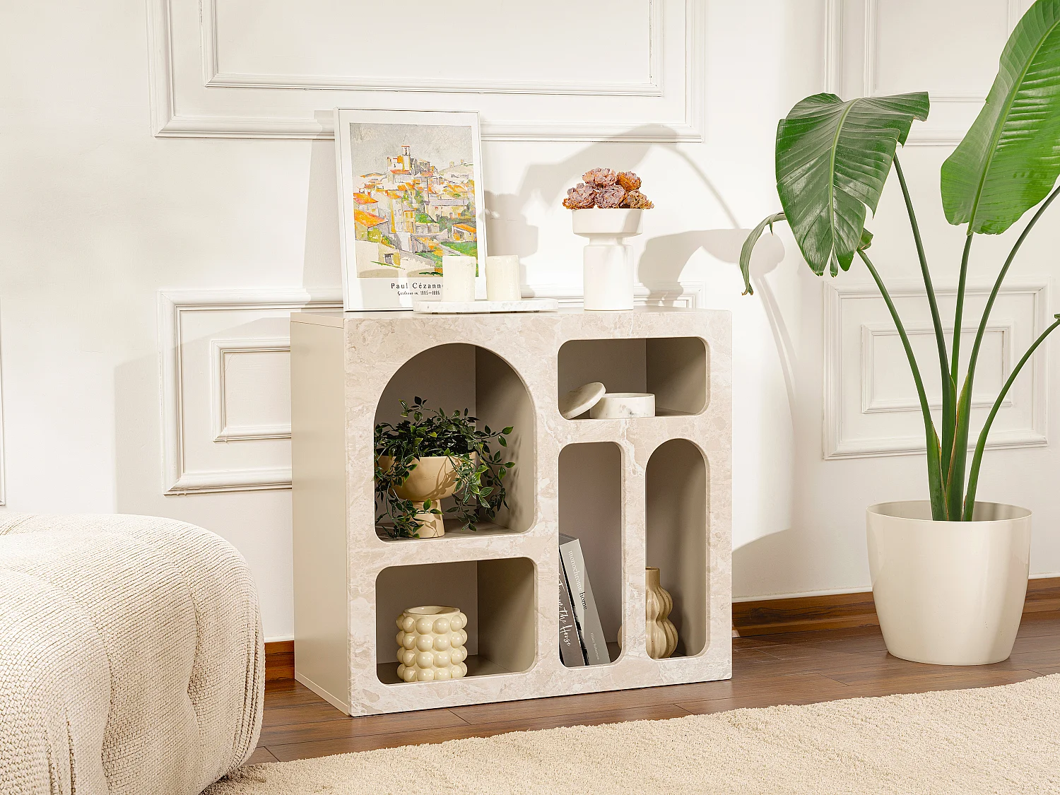 Console avec 5 niches - Effet marbre beige - LUELA