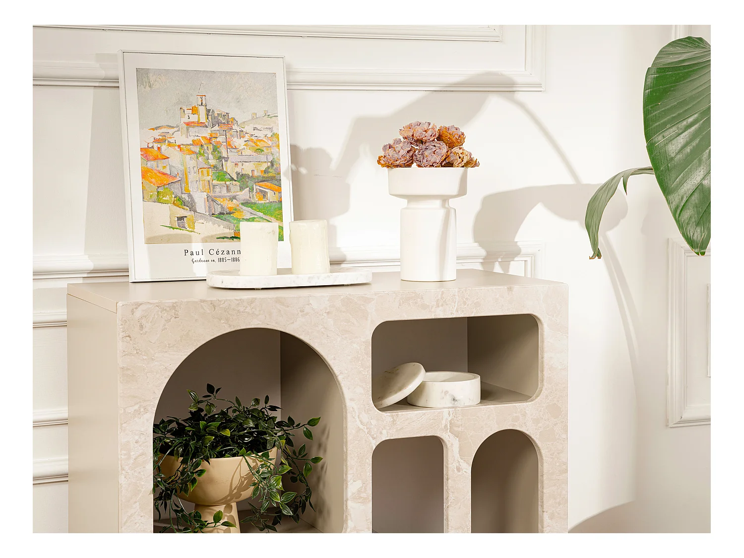 Wandkonsole mit 5 Fächern - Marmor-Optik Beige - LUELA