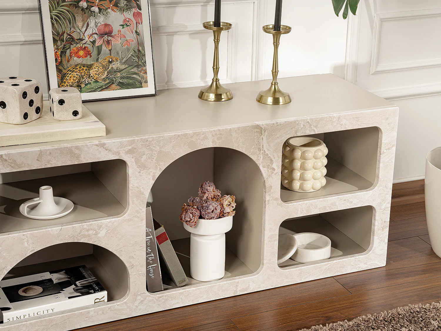 Tv-meubel met 7 nissen - Beige marmereffect - LUELA