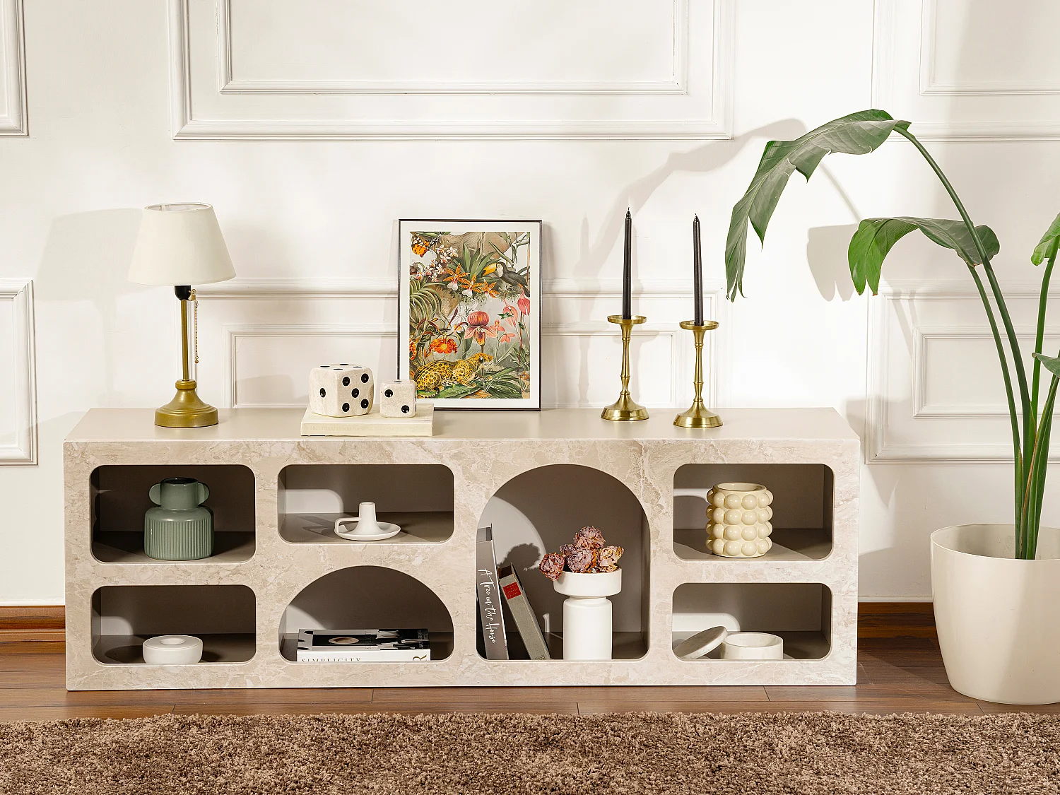 TV-möbel med 7 fack - Beige marmoreffekt - LUELA