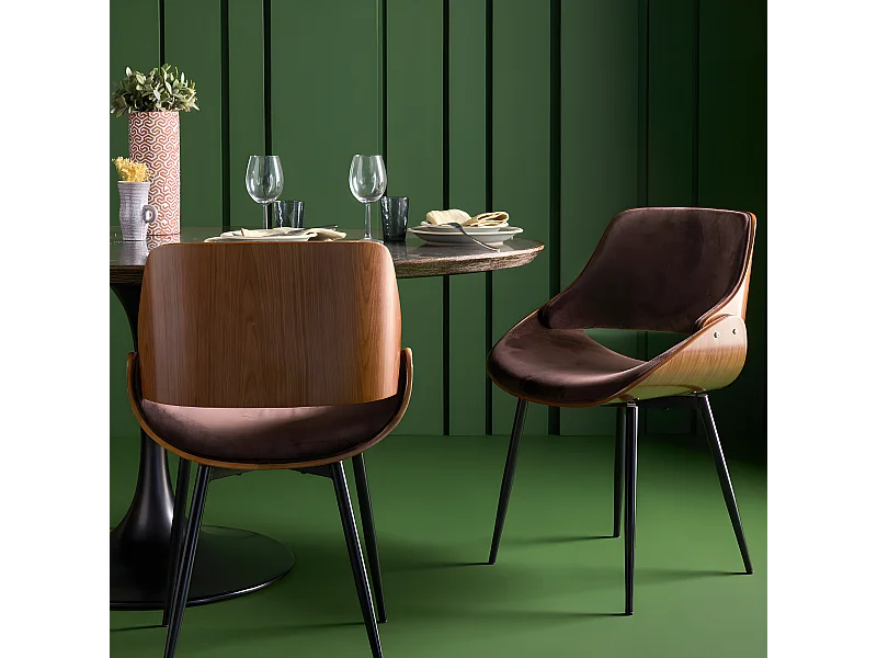 Stoel met walnootafwerking en fluwelen zitting - Mannix