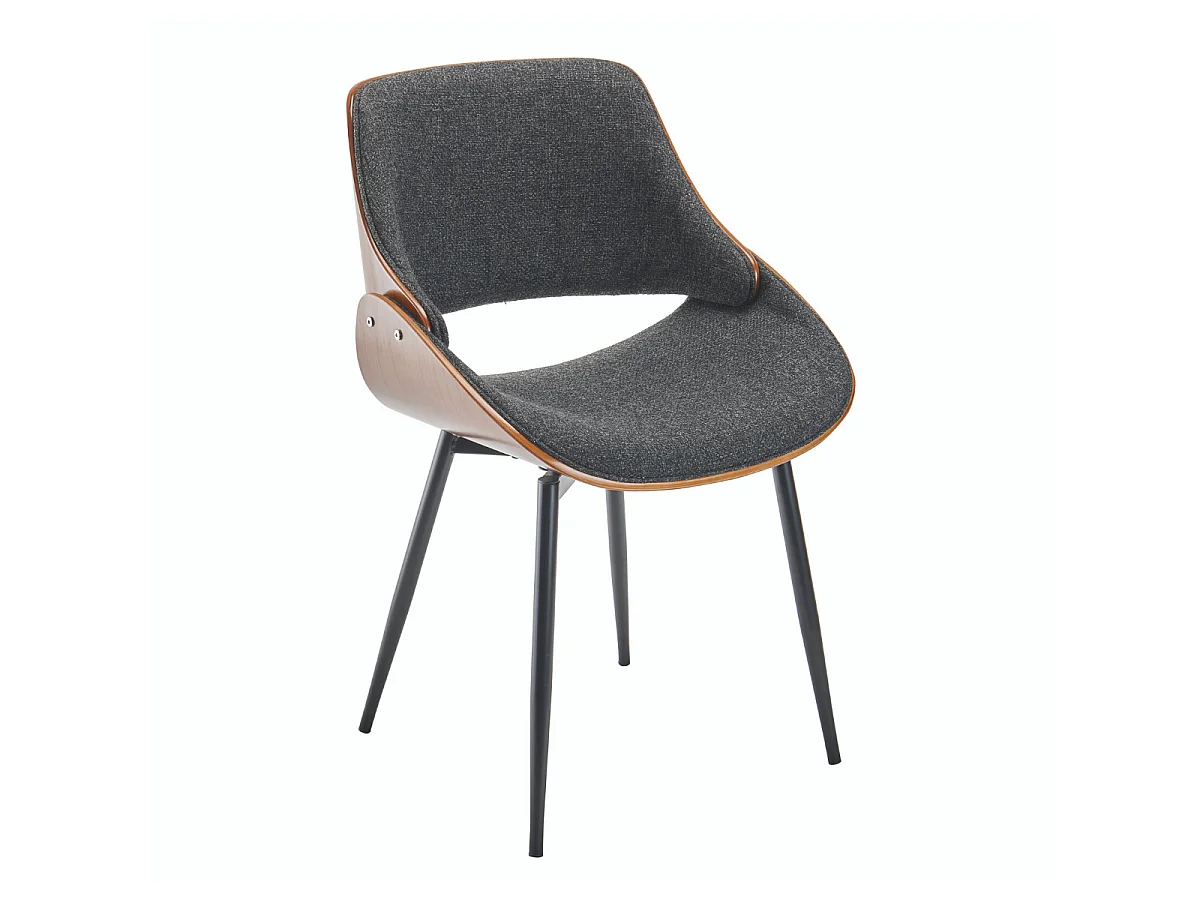 Orzechowe krzesło z szarym siedziskiem z tkaniny - Mannix