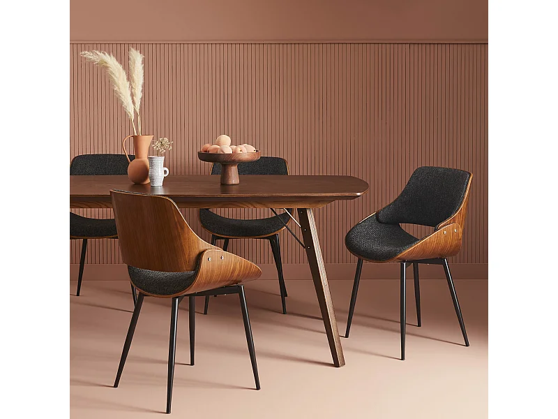 Chaise Finition Noyer avec Assise en Tissu Gris - Mannix