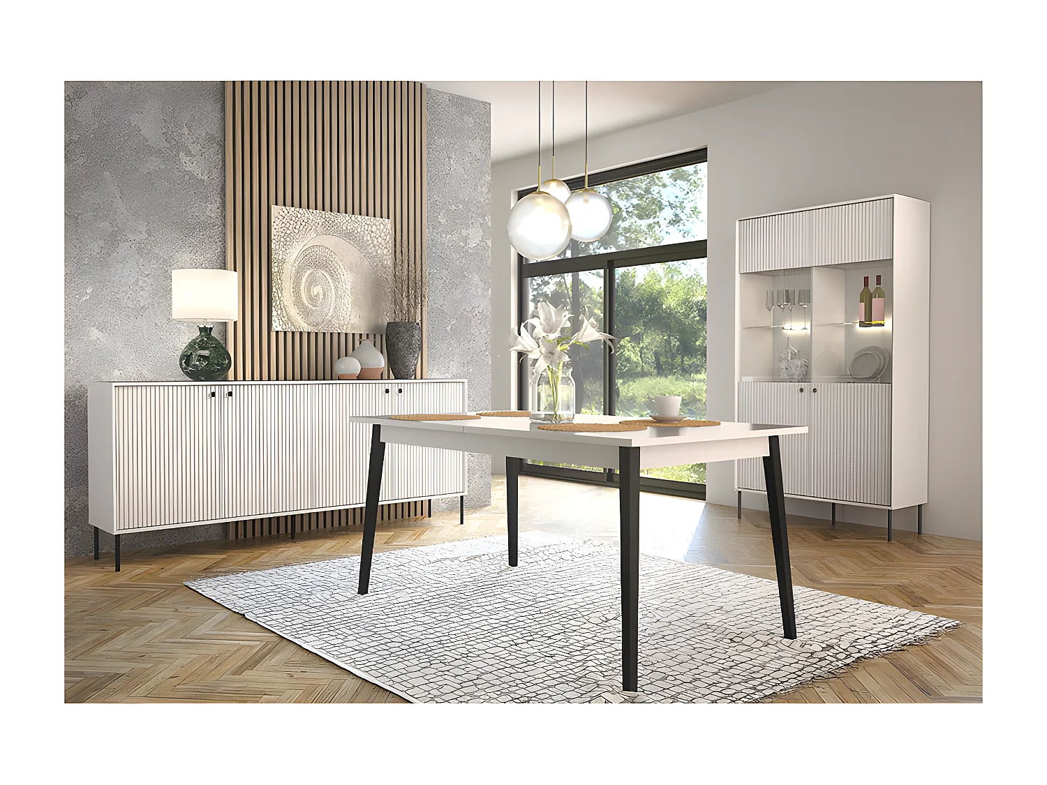 Table à manger 180 x 90 cm blanc mat et noir Iris