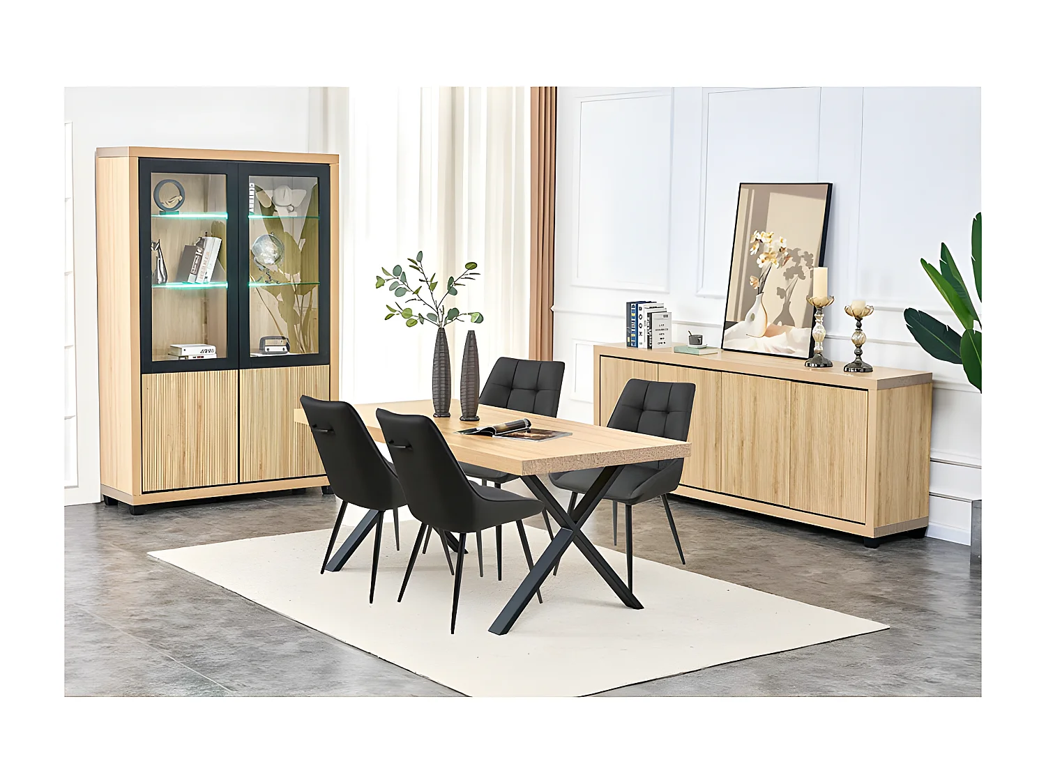 Vitrine 2 + 2 portes chêne wellington et noir Nice