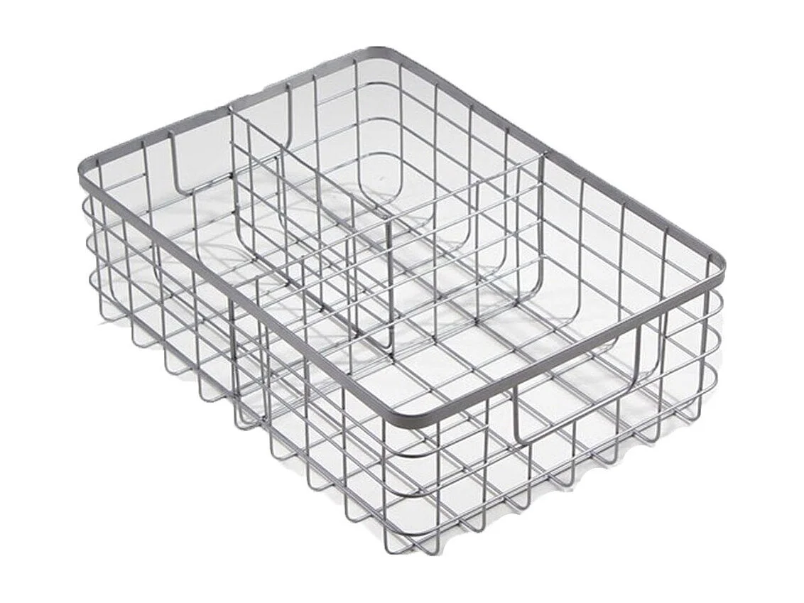 Cesta de arame cinza com 3 compartimentos de metal
