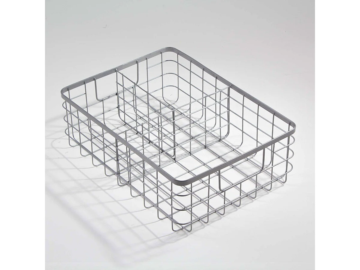 Cesta de arame cinza com 3 compartimentos de metal
