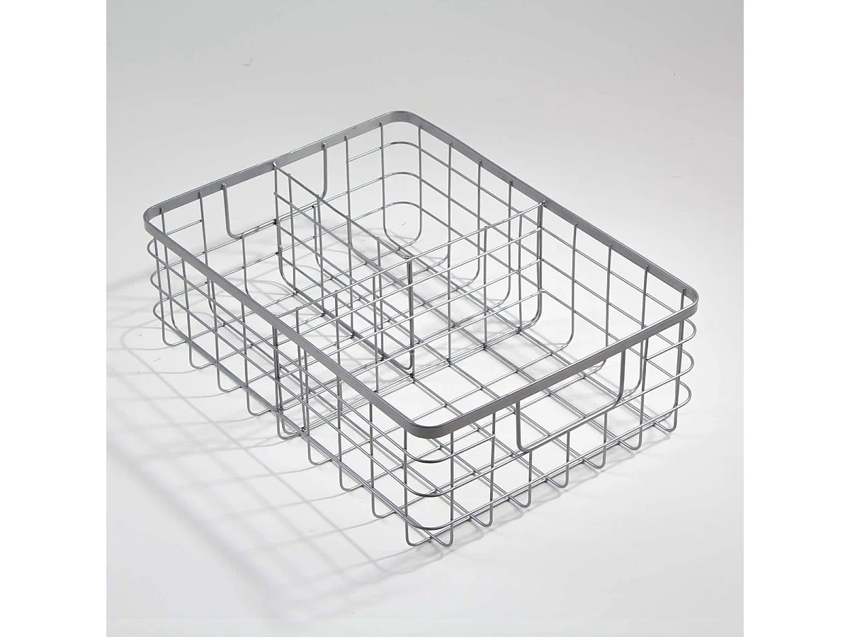 Cesta de arame cinza com 3 compartimentos de metal
