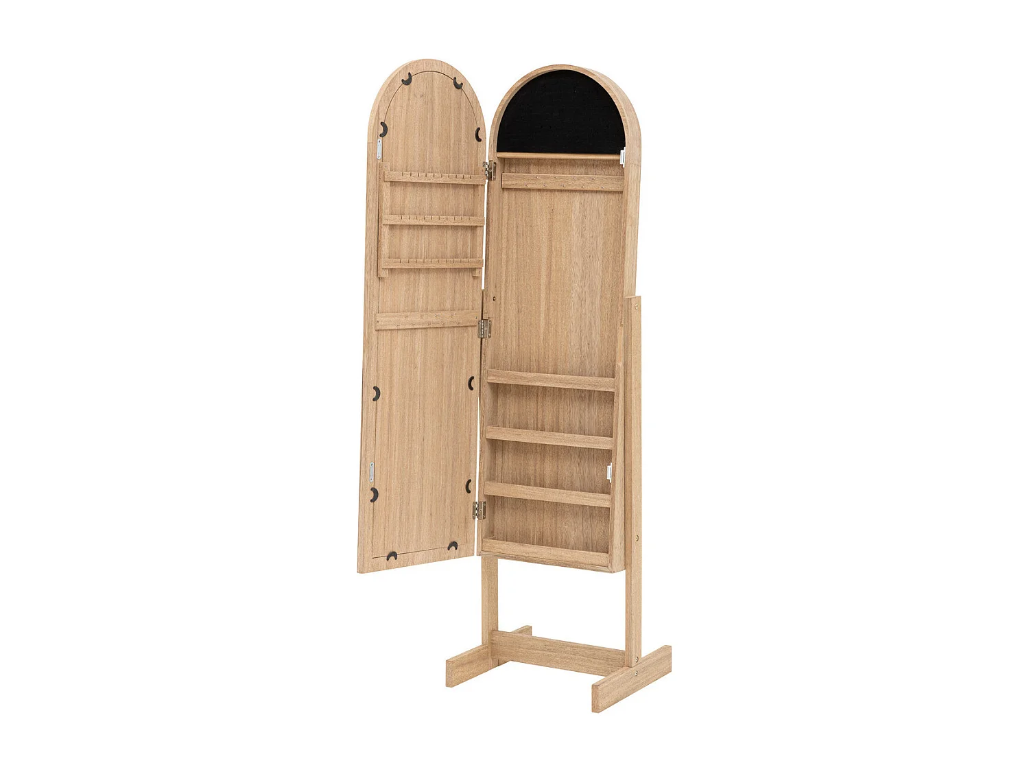 Armoire à Bijoux sur pied en bois Beige et Miroir en verre H 145 cm