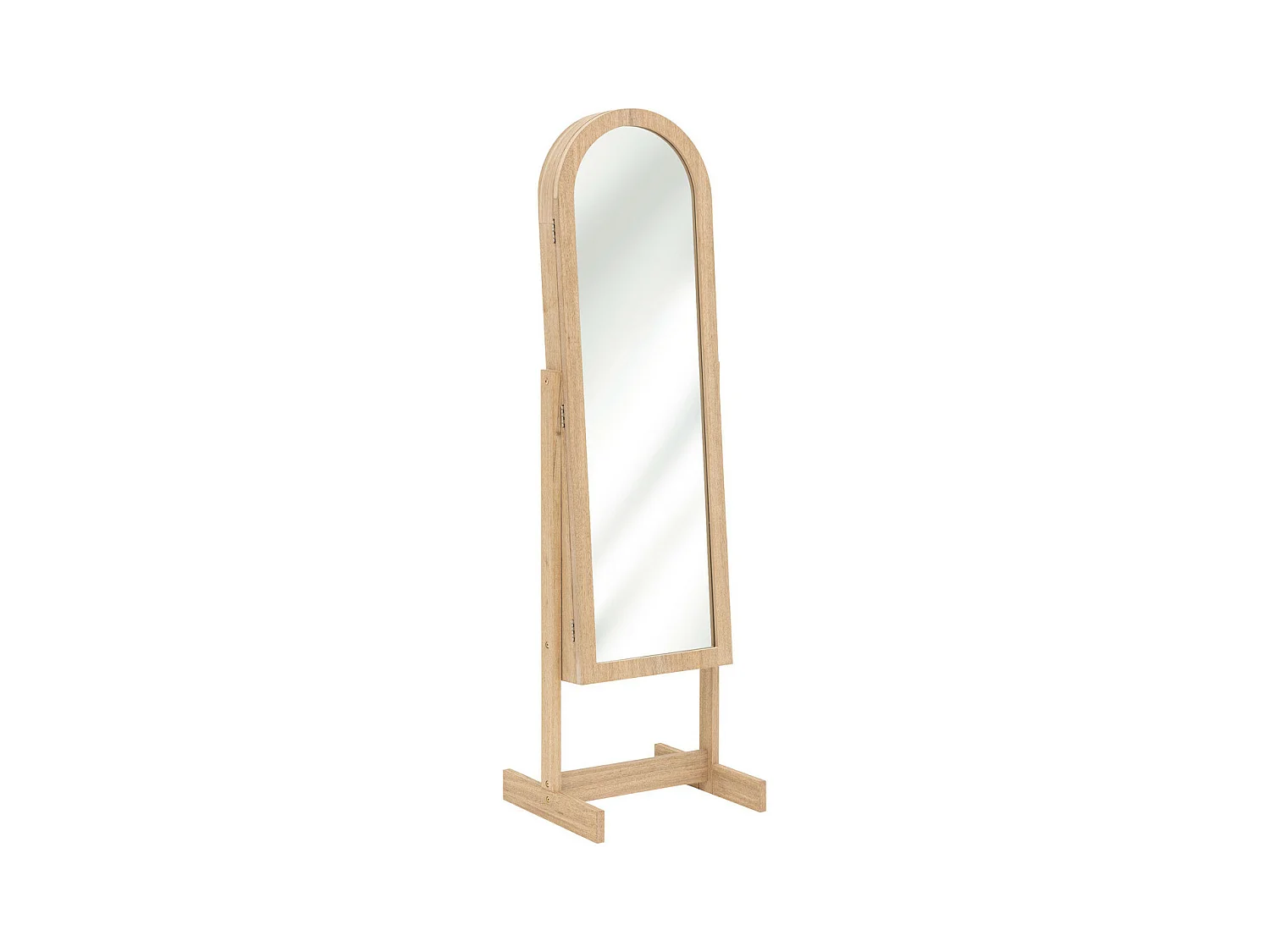 Armoire à Bijoux sur pied en bois Beige et Miroir en verre H 145 cm