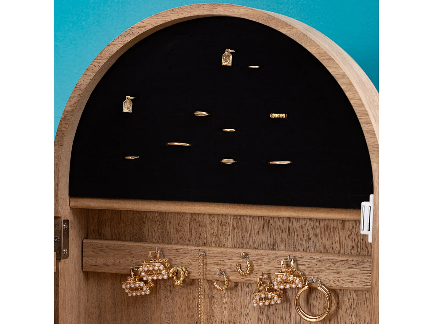 Armoire à Bijoux sur pied en bois Beige et Miroir en verre H 145 cm