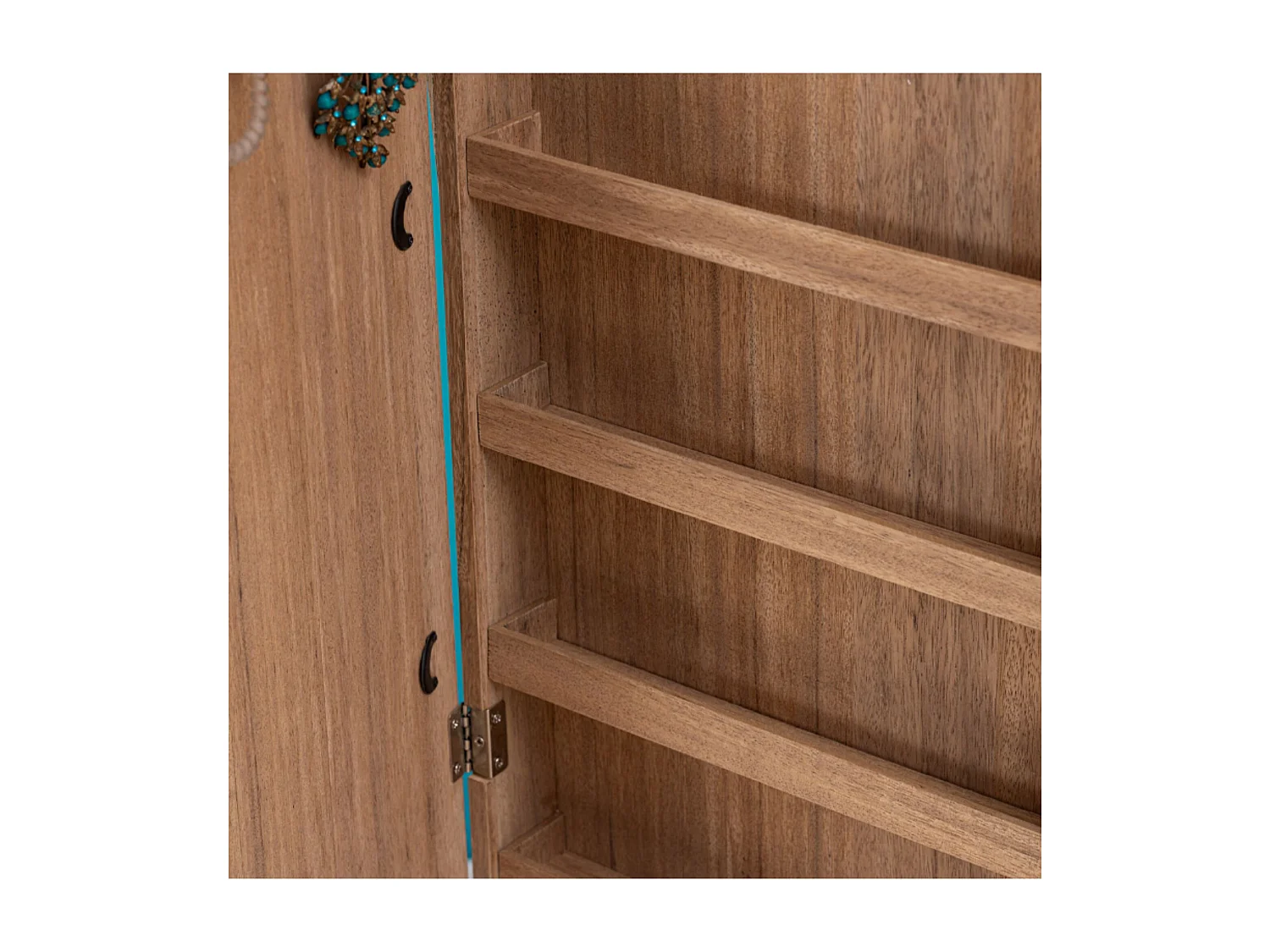 Armoire à Bijoux sur pied en bois Beige et Miroir en verre H 145 cm