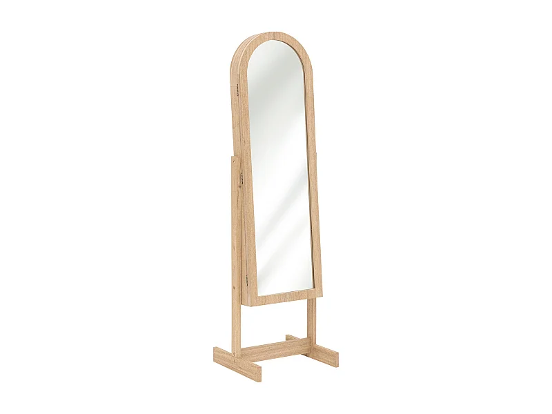 Armoire à Bijoux sur pied en bois Beige et Miroir en verre H 145 cm