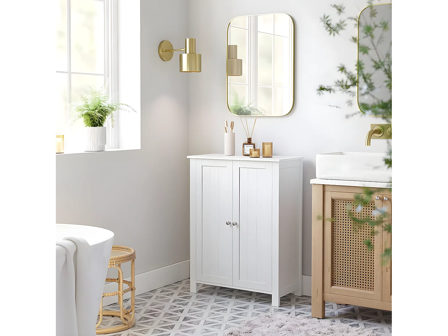 Meuble de rangement salle de bain avec 2 portes - L60 cm