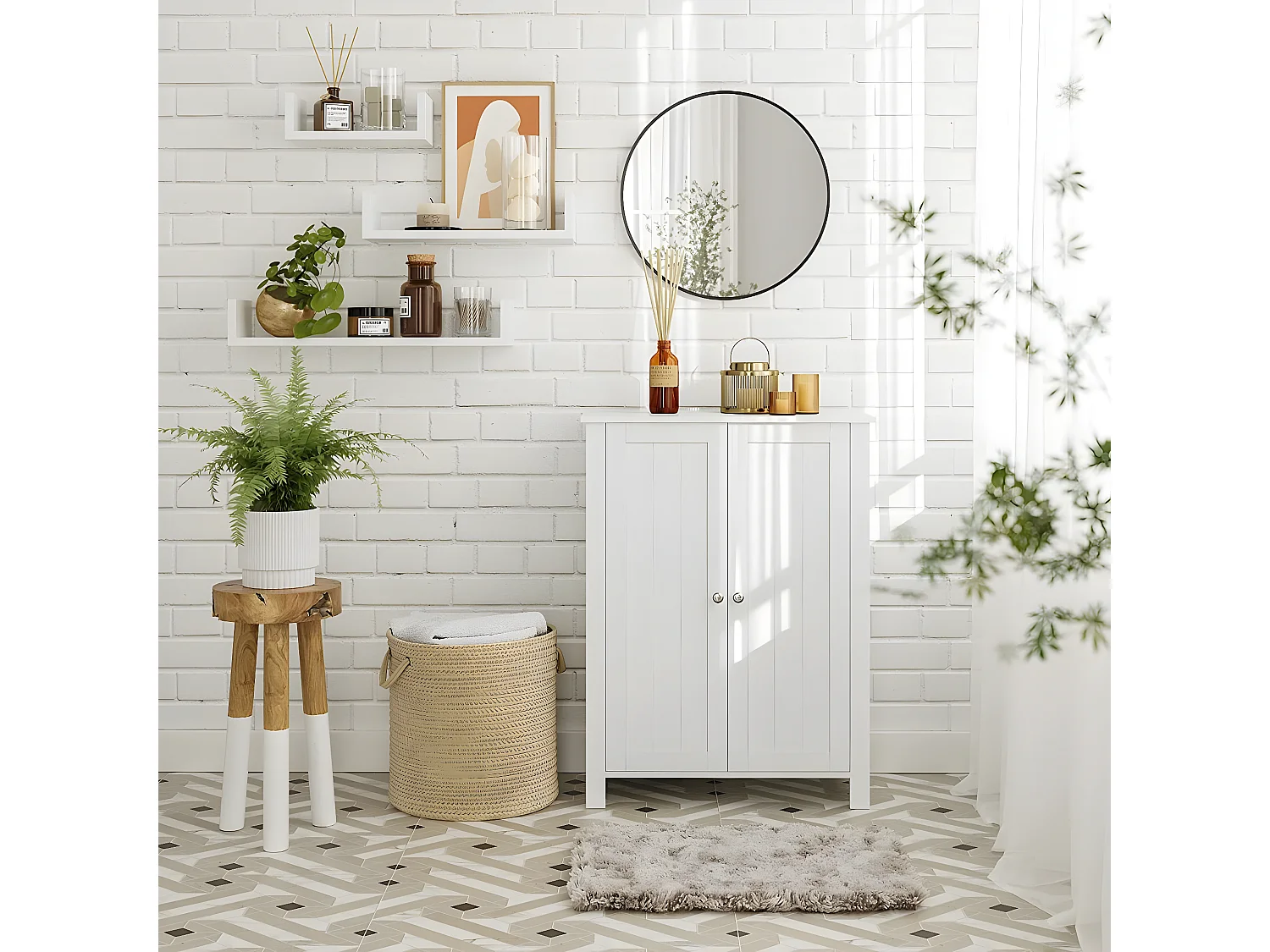 Meuble de rangement salle de bain avec 2 portes - L60 cm