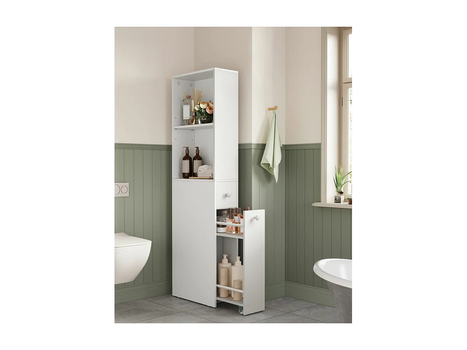 Petit meuble de rangement 2 niches, 1 tiroir - H134,4 cm