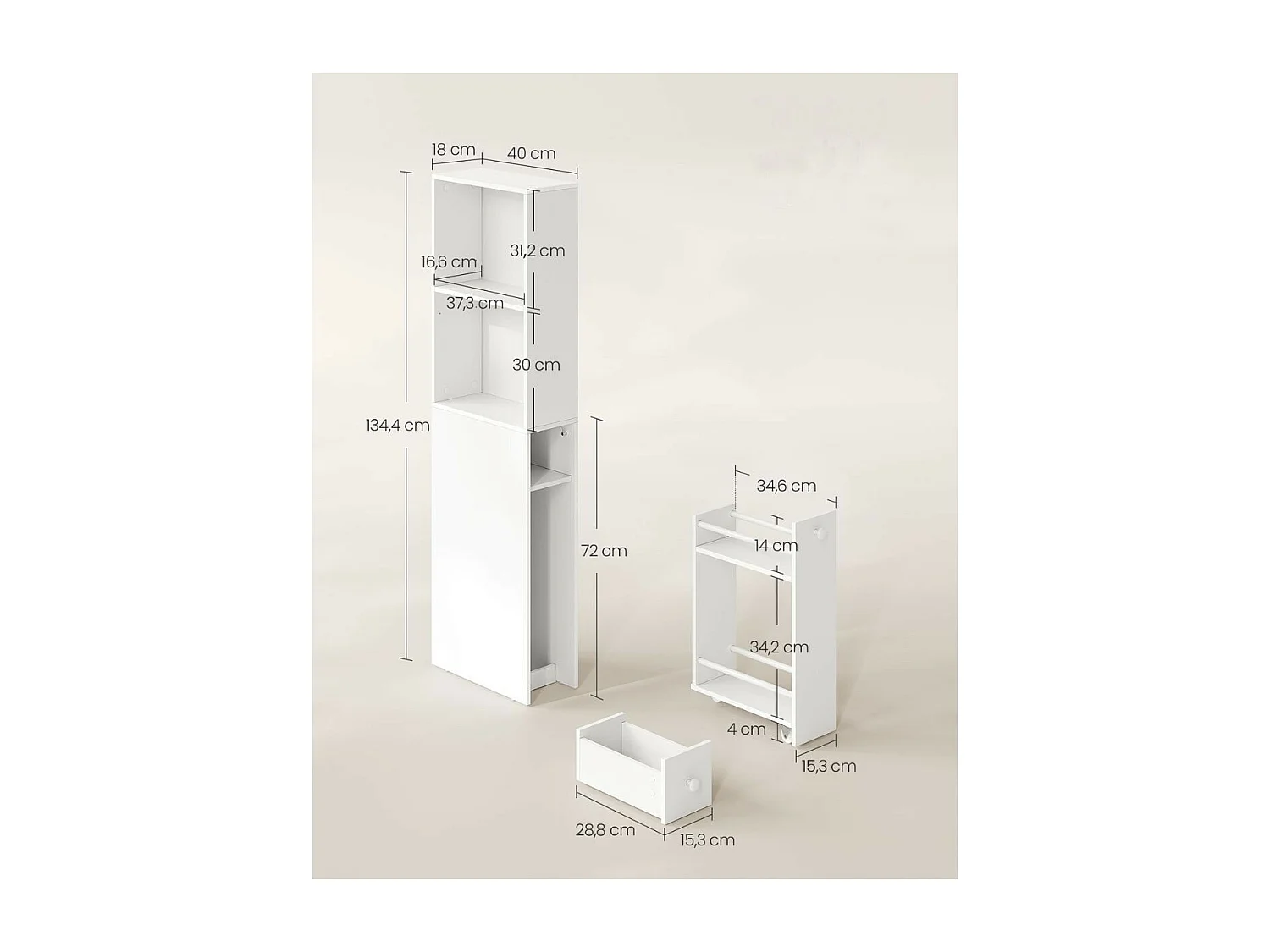 Petit meuble de rangement 2 niches, 1 tiroir - H134,4 cm