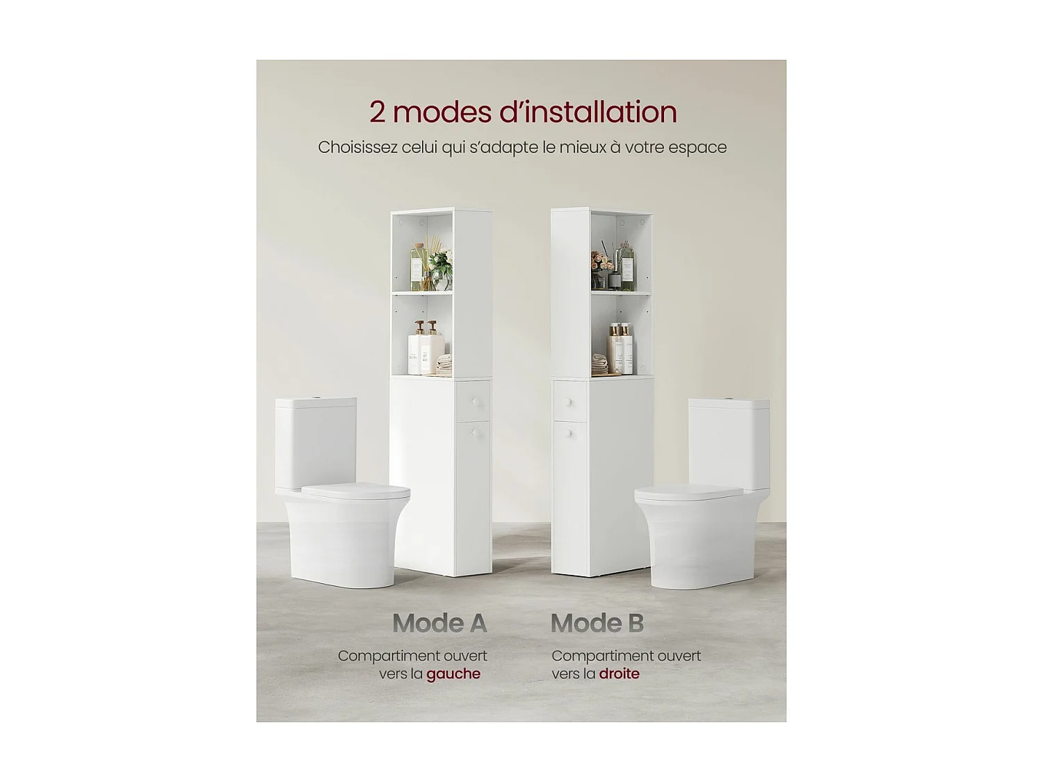 Petit meuble de rangement 2 niches, 1 tiroir - H134,4 cm