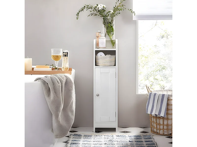 Parya Home toiletkast, badkamermeubel, badkamerkast, smalle badkamerplank, verstelbare planken, wit