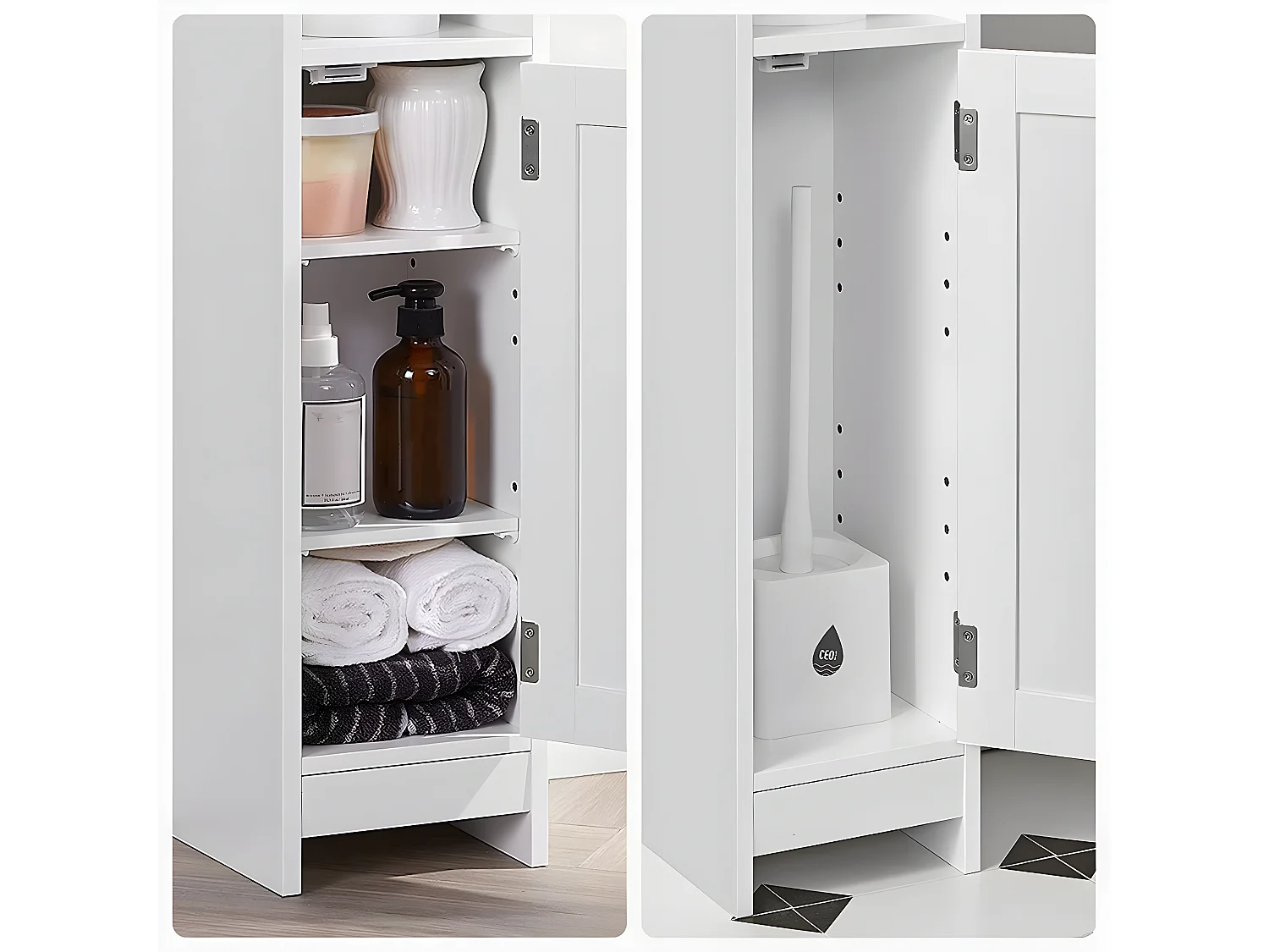 Parya Home toiletkast, badkamermeubel, badkamerkast, smalle badkamerplank, verstelbare planken, wit