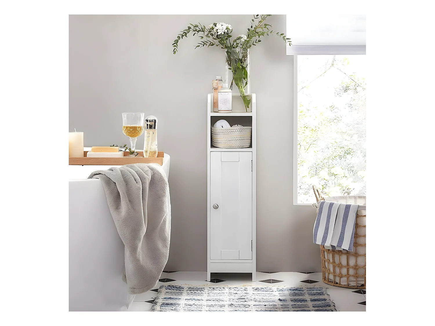 Petit meuble de rangement 1 niche, 1 porte, 1 étagère - H80 cm