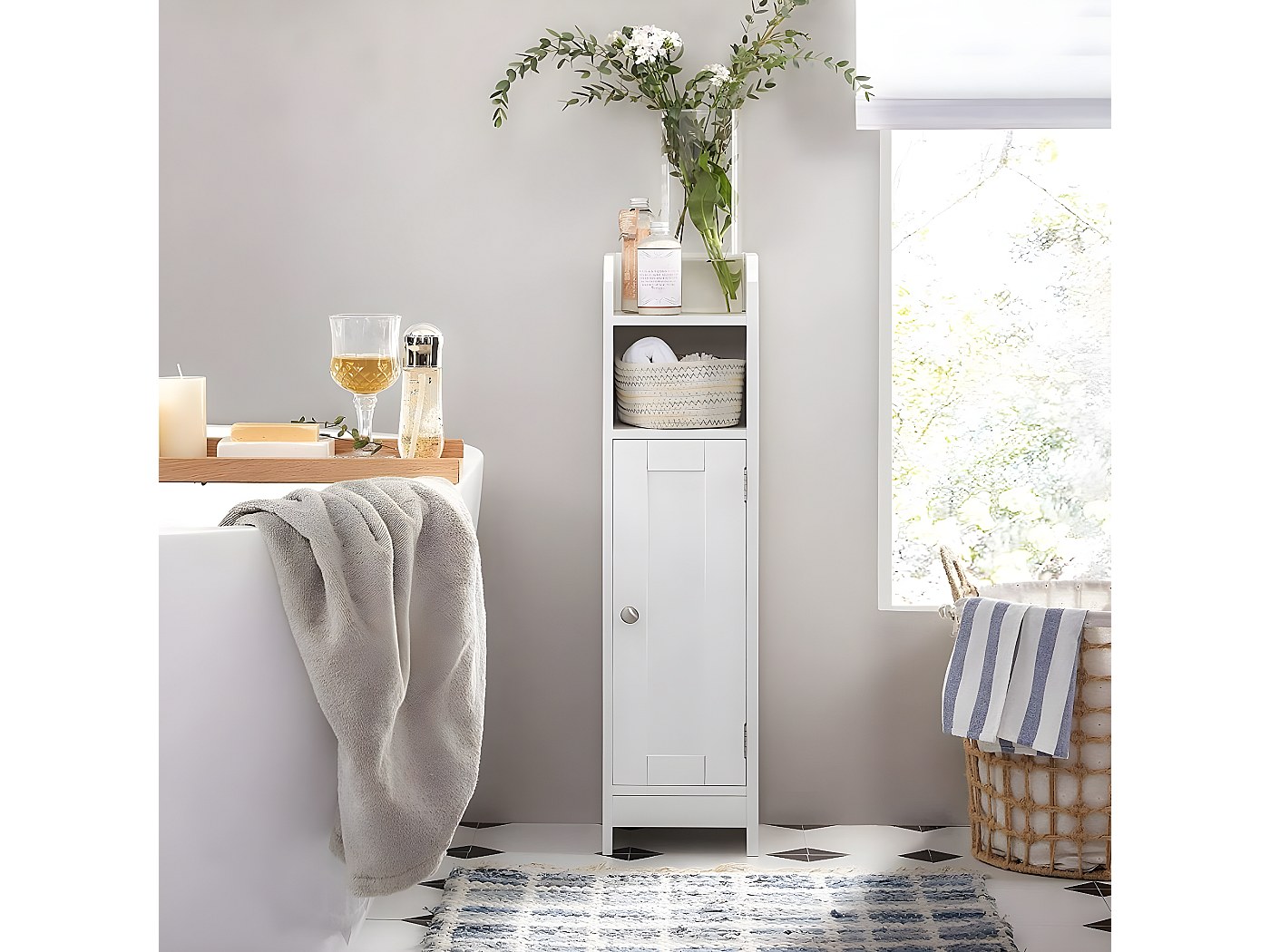 Petit meuble de rangement 1 niche, 1 porte, 1 étagère - H80 cm