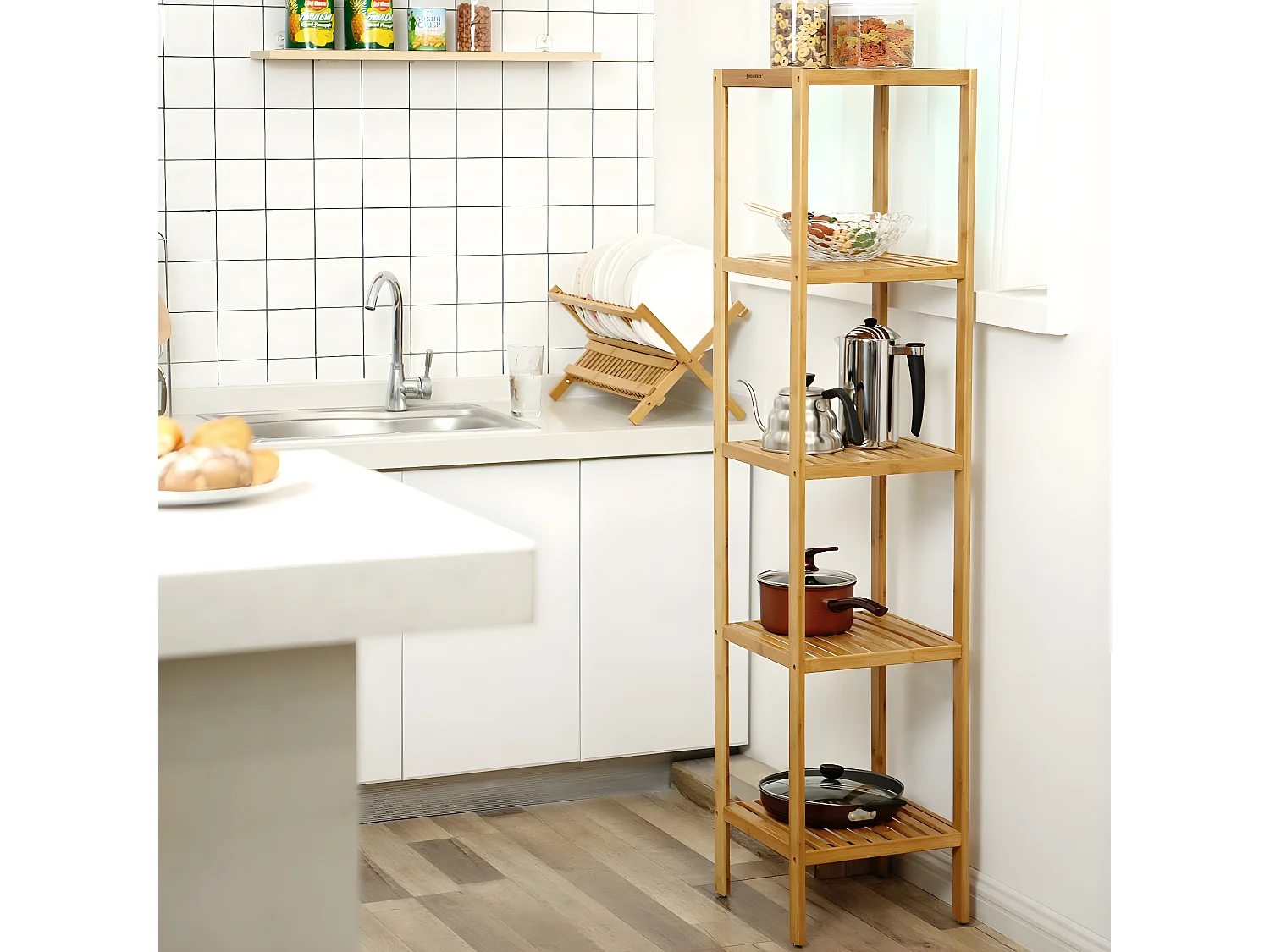 Badezimmerregal mit 5 Ablagen - H146 cm