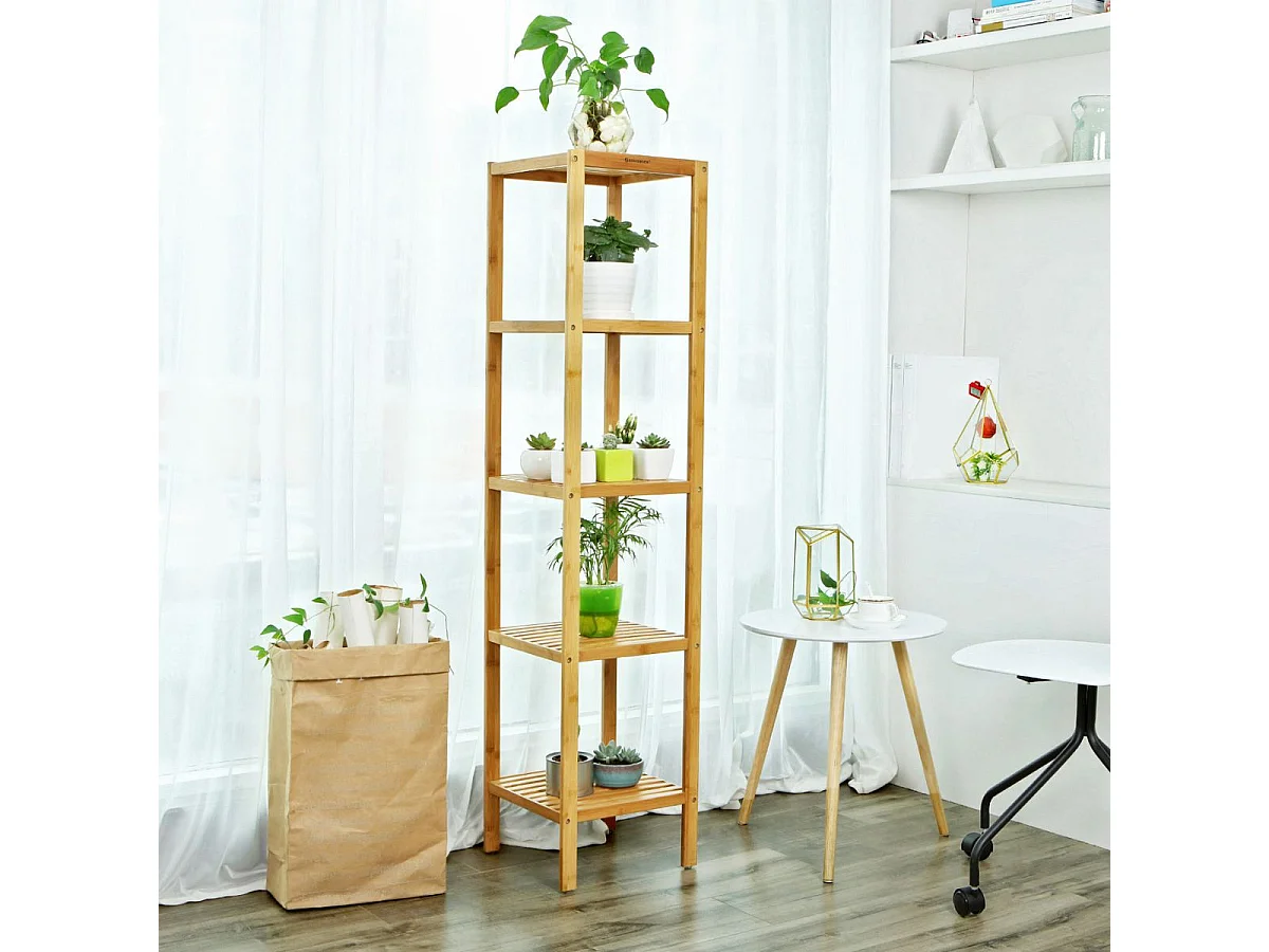 SONGMICS 5-Tier Bamboo Bathroom Shelf, Standing Kitchen Rack, 33 x 33 x 146 cm(L x W x H), for Narrow Spaces, Living Room, Bedroom, Hallway BCB55Y