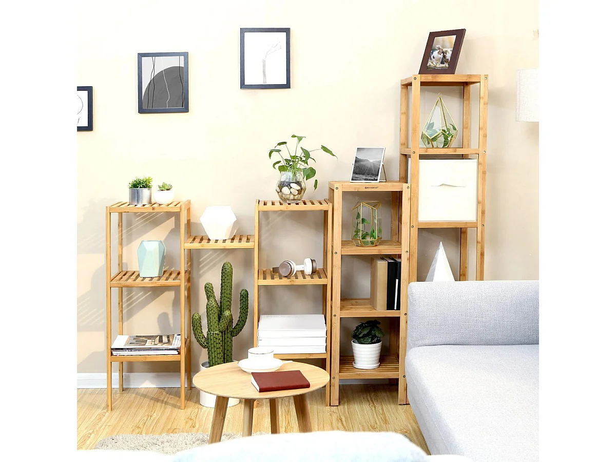 SONGMICS 5-Tier Bamboo Bathroom Shelf, Standing Kitchen Rack, 33 x 33 x 146 cm(L x W x H), for Narrow Spaces, Living Room, Bedroom, Hallway BCB55Y